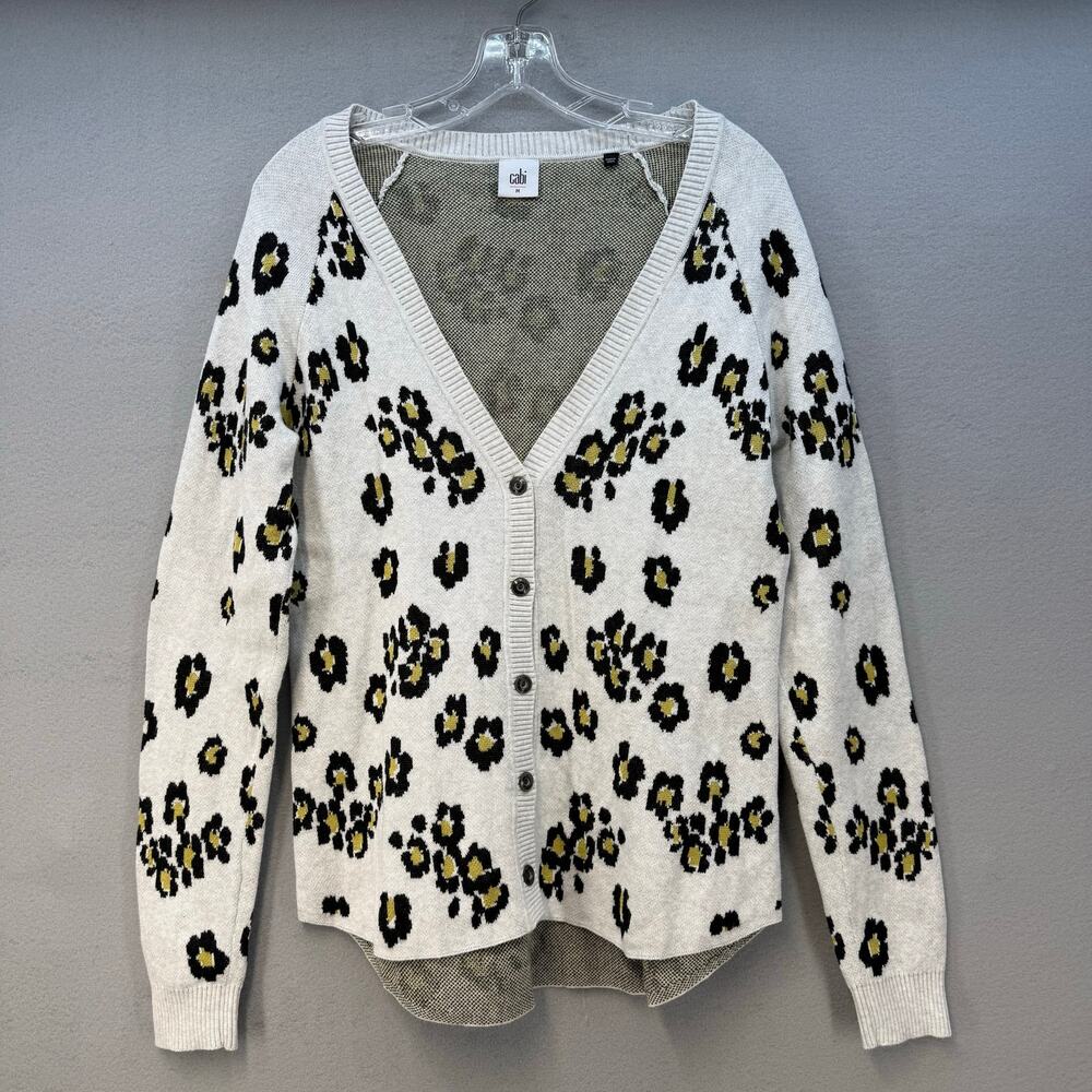 Cabi Cardigan Sweater Women's M Beige Kiki Leopard Print Business Casual EUC